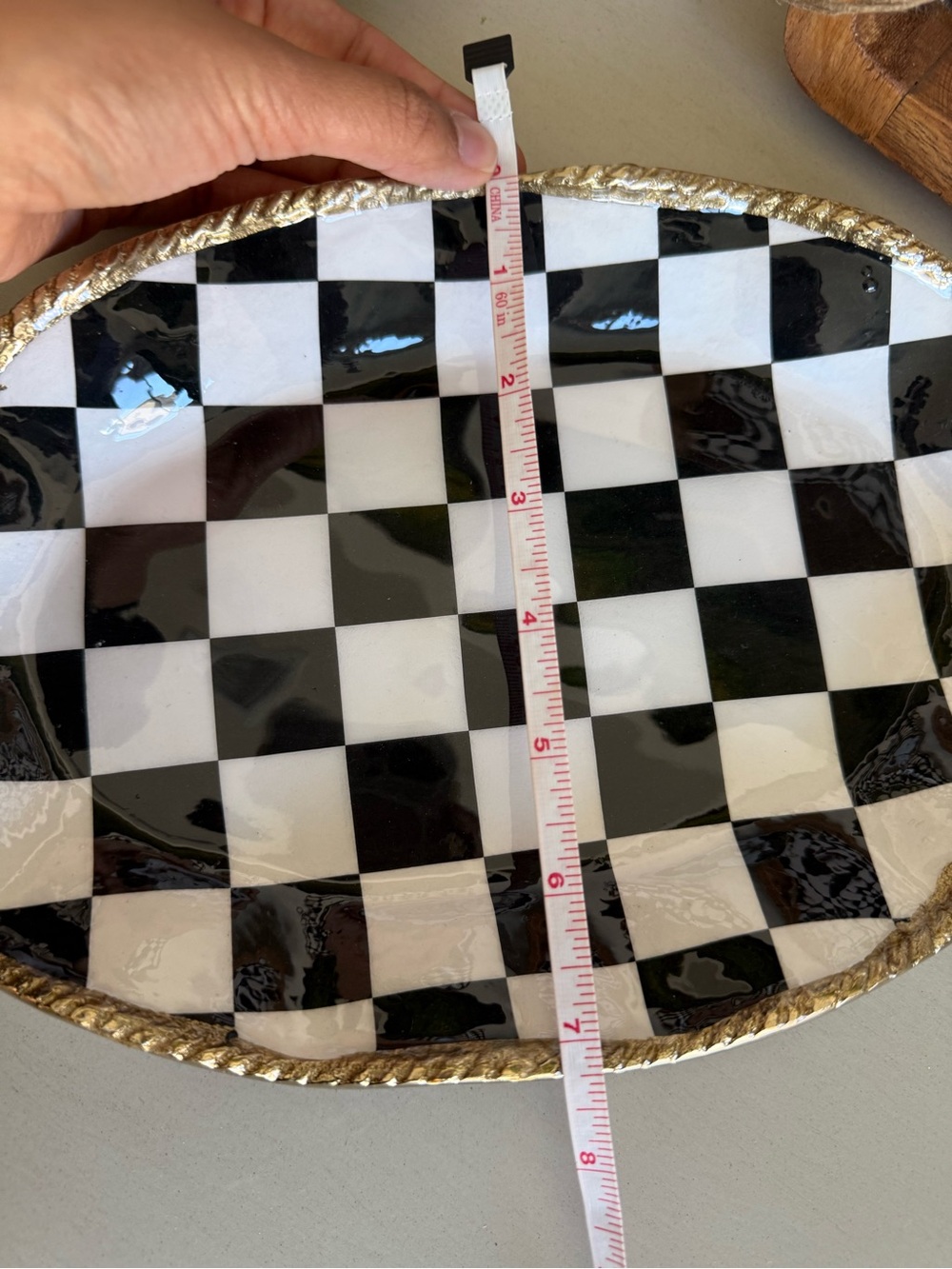 T.J.Maxx Black and White Checkered Oval Decorative Tray - Picture 4 of 4